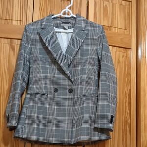 H&M Gray Plaid Double-Breasted Blazer